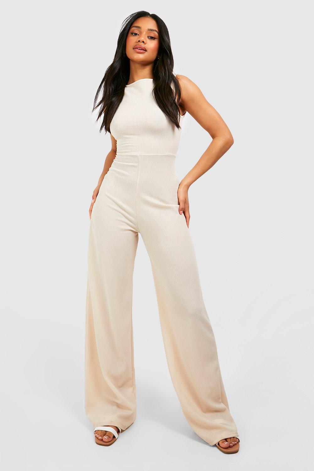 Cream wide store leg jumpsuit