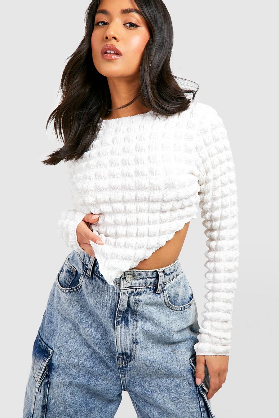 Crop top Petite con trama a bolle, White image number 1
