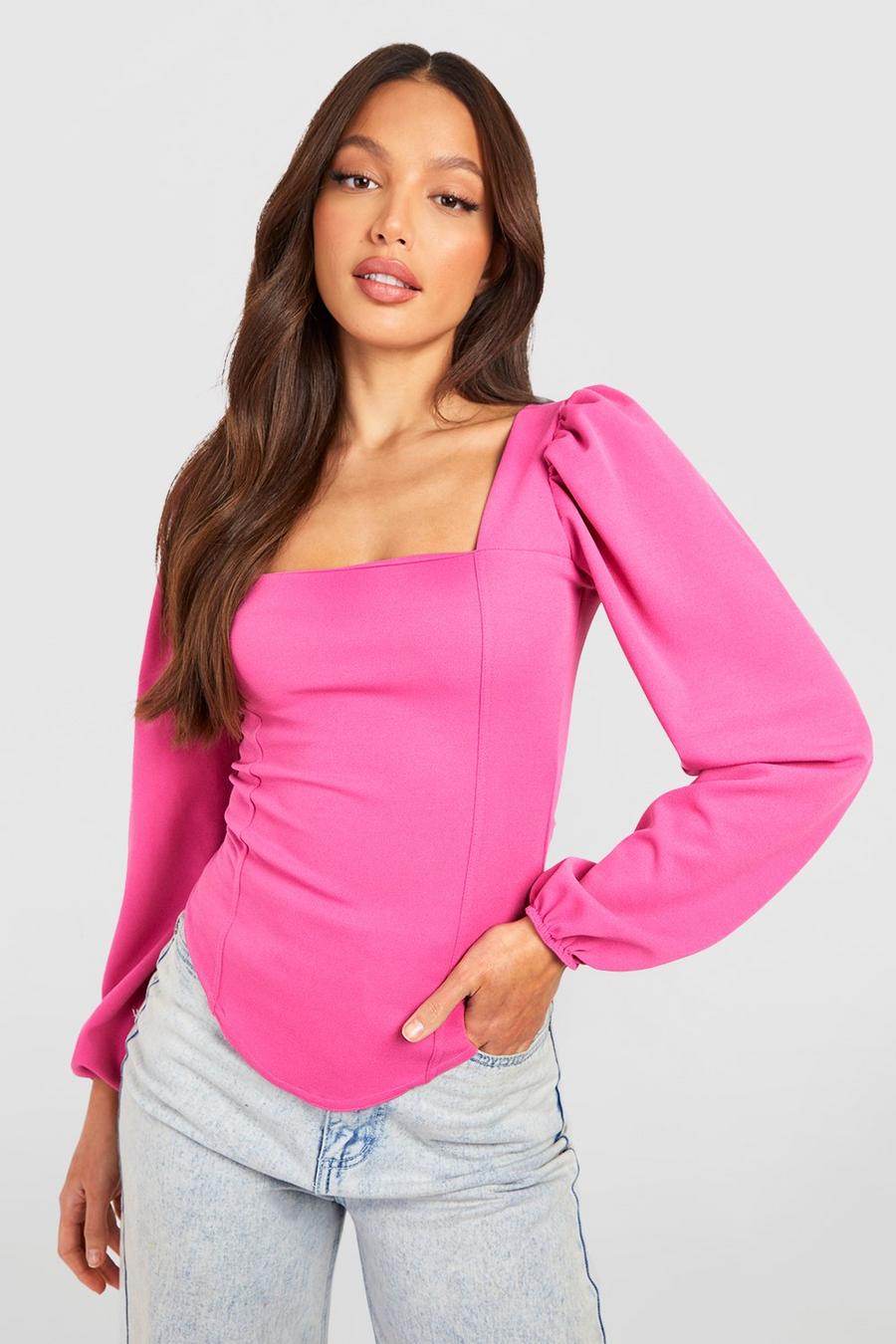 Fuchsia Tall Long Sleeve Corset Top image number 1