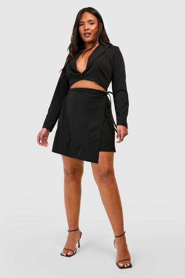 Black Plus Oversized Cropped Blazer And Skirt Set