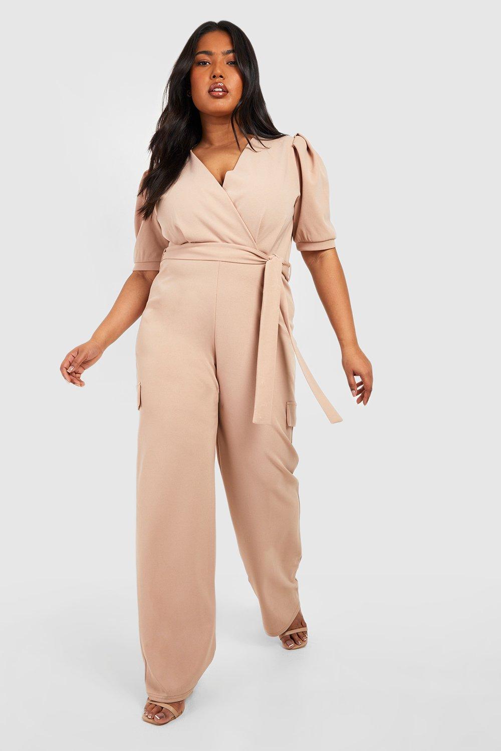 Plus Size Puff Sleeve Bardot Jumpsuit in Green