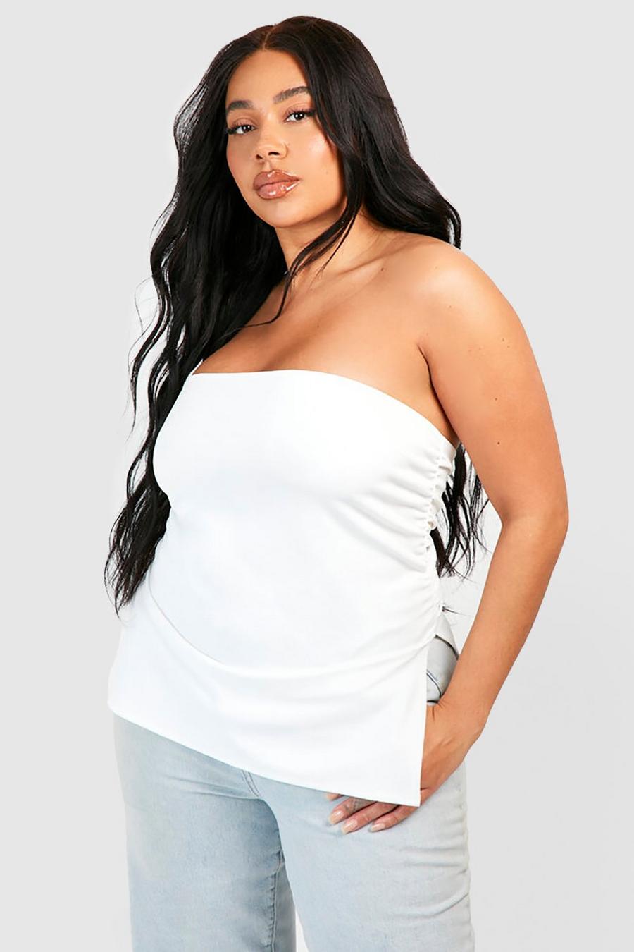 White Plus Longline Bandeau Ruched Top image number 1