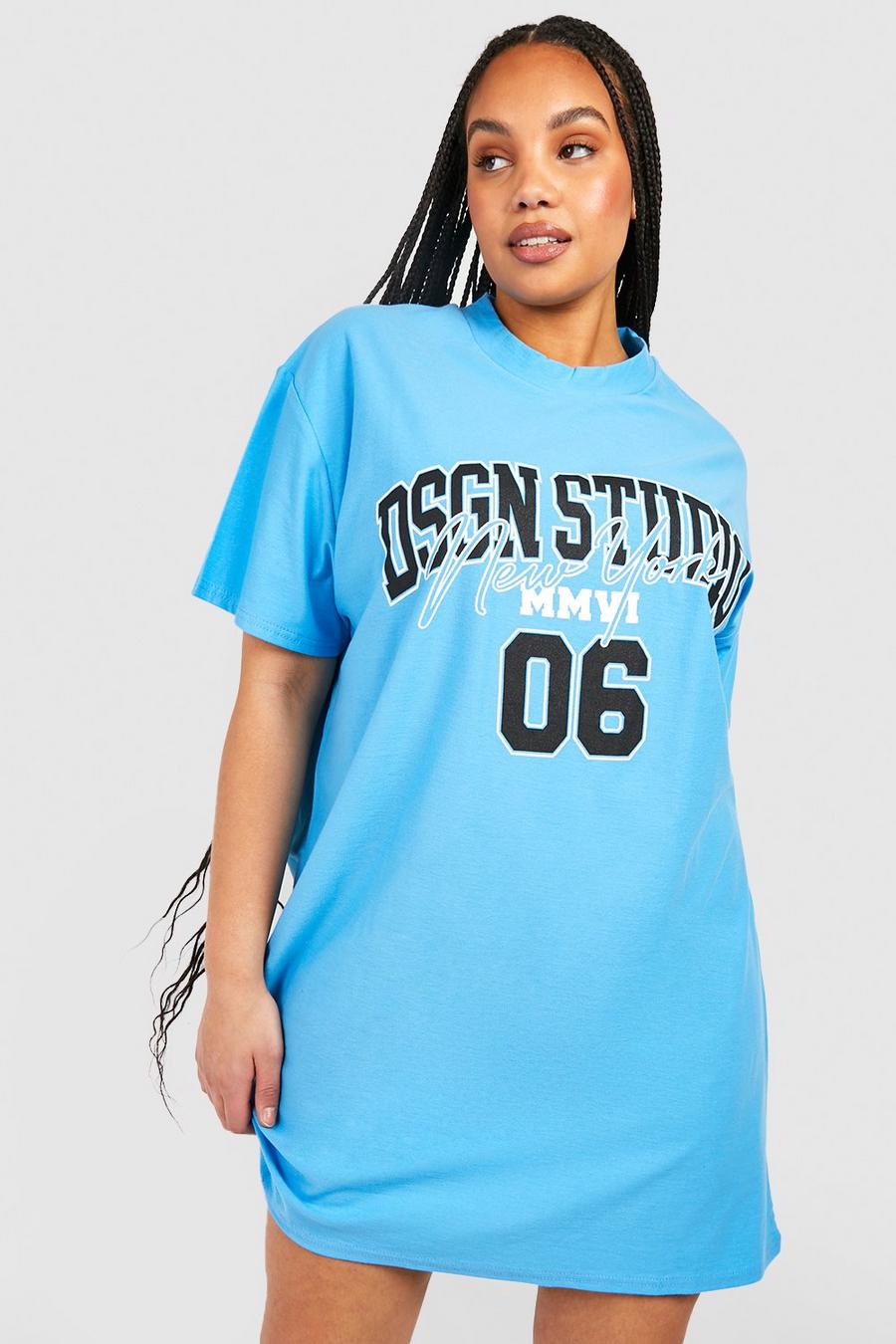 Grande taille - Robe t-shirt à slogan Dsgn Studio, Blue image number 1