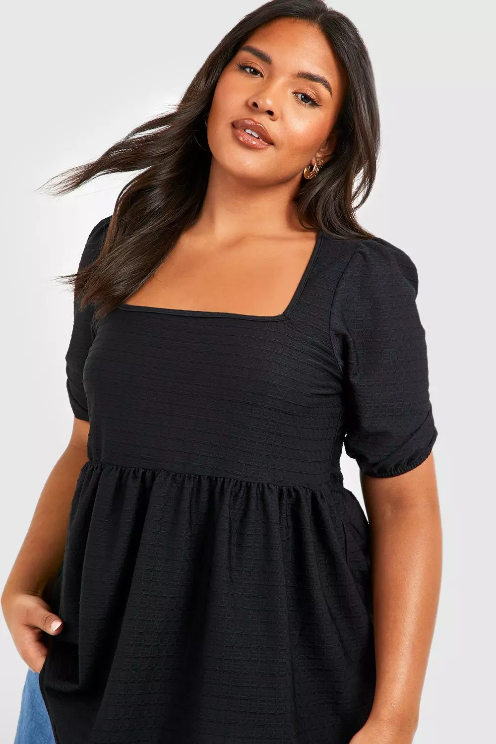 Black Plus Textured Smock Top alternative image