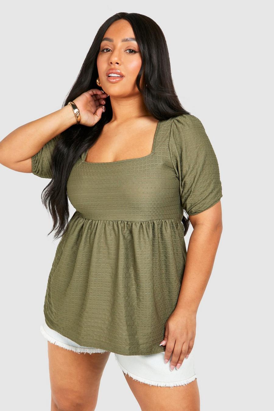 Top a grembiule Plus Size con trama, Olive image number 1