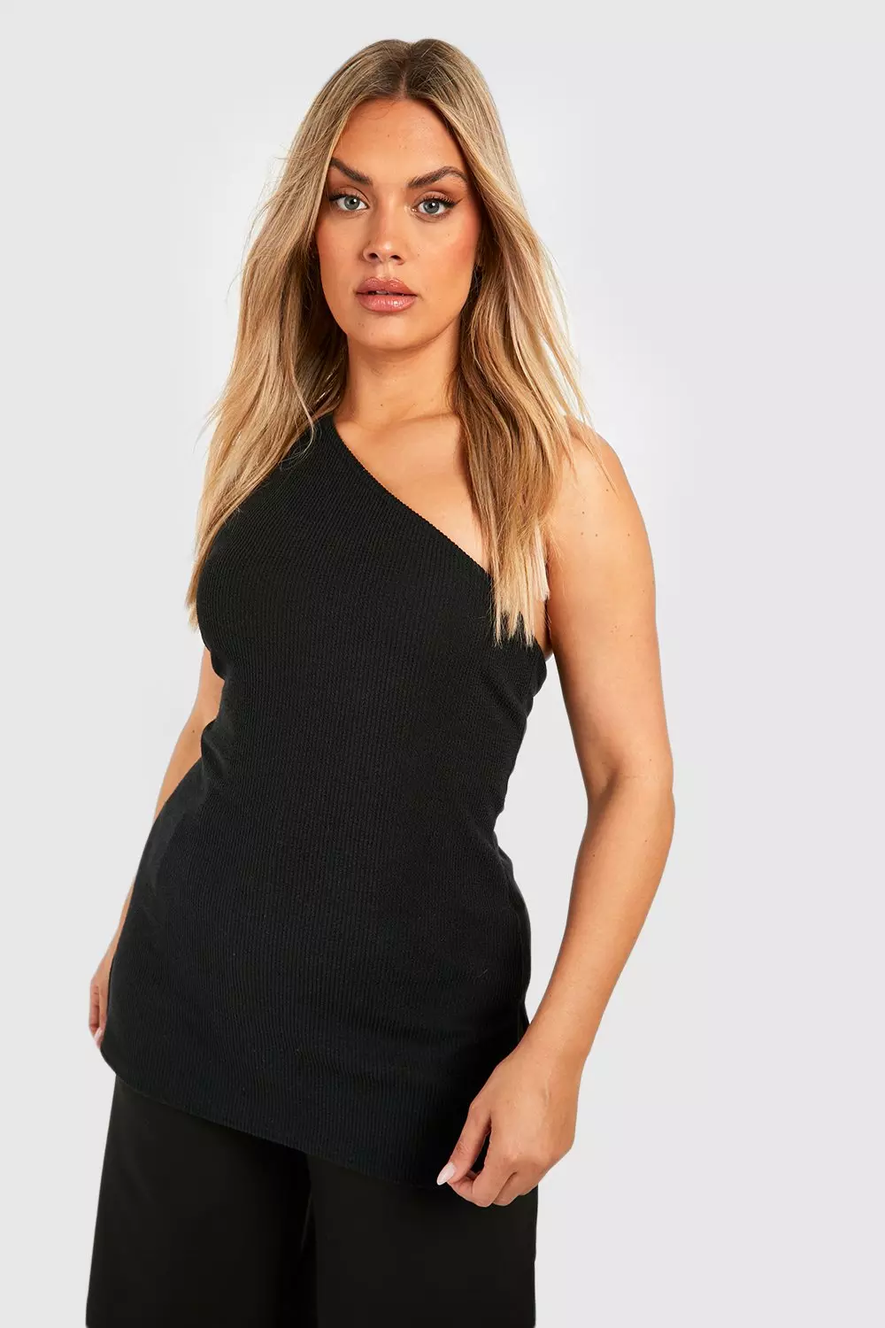 Black Plus One Shoulder Longline Side Split Top alternative image