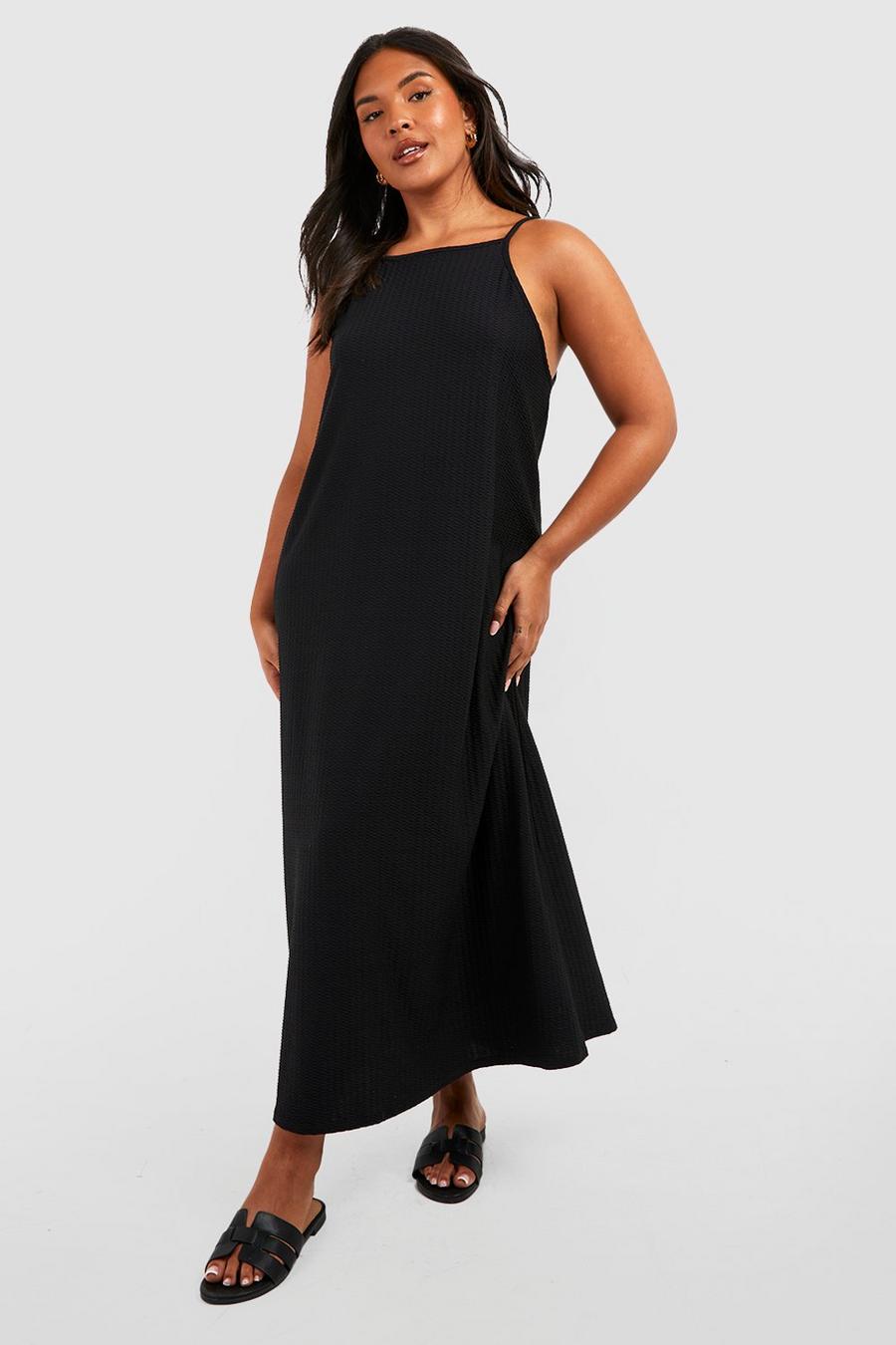 Black Plus Textured Midi Sun Dress