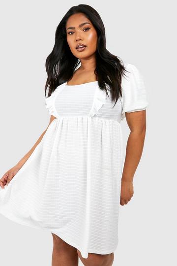 Plus Textured Square Neck Ruffle Skater Dress ivory