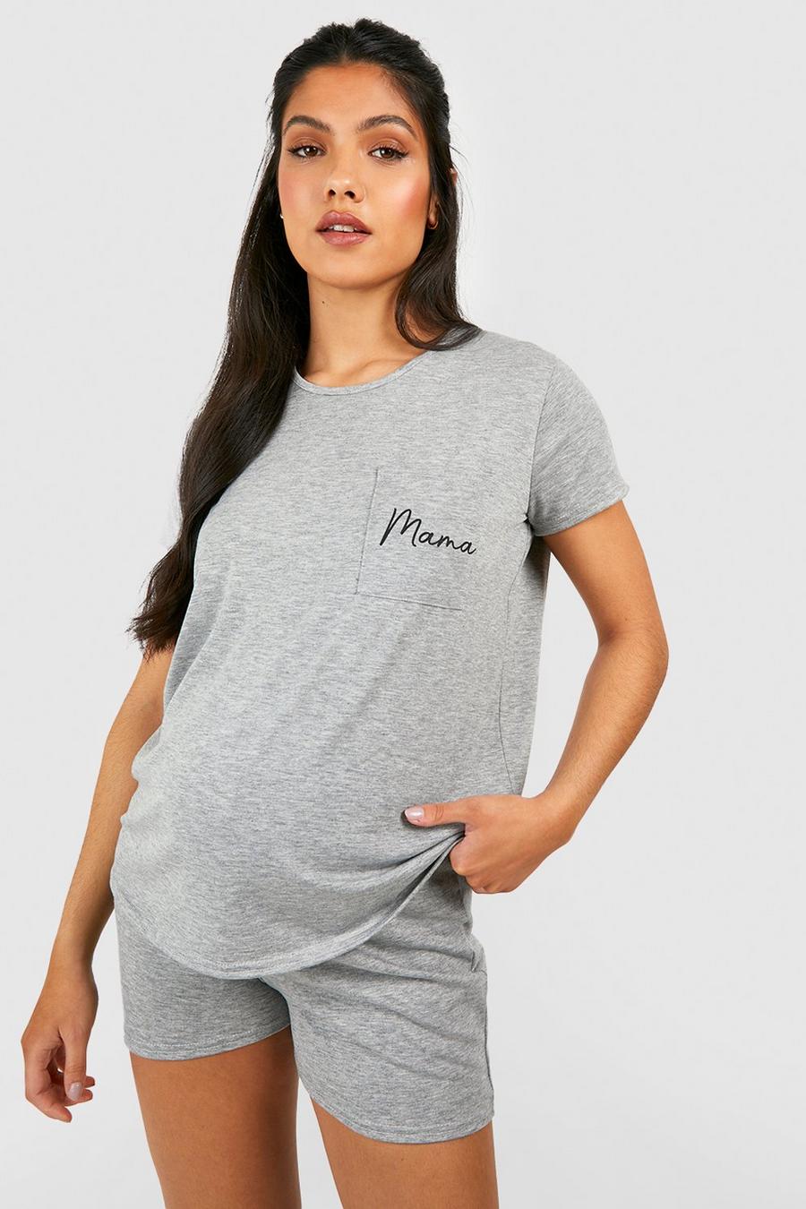 Grey marl Maternity Mama T-shirt Pyjama Short Set image number 1