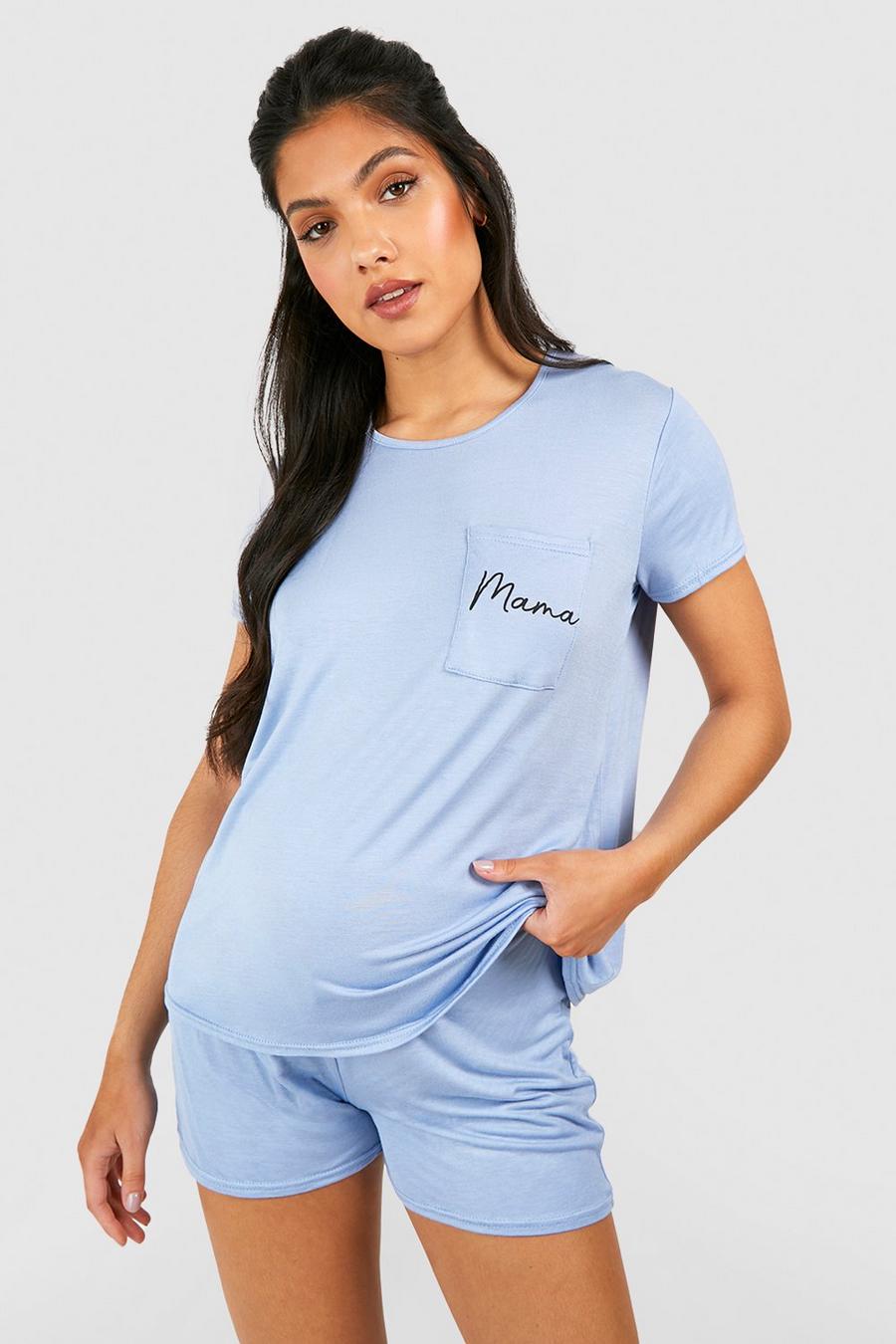 Light blue blau Maternity Mama T-shirt Pyjama Short Set