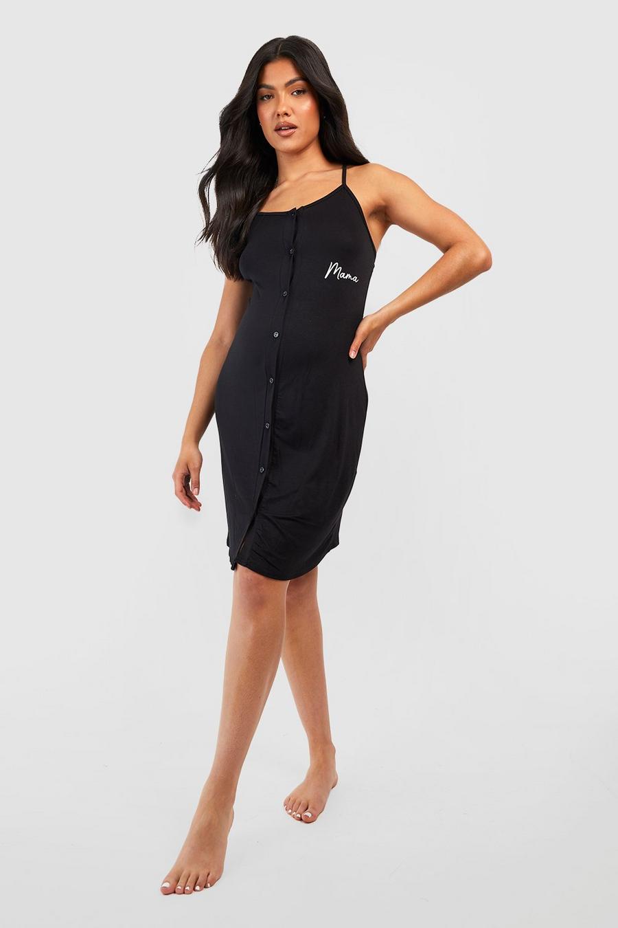 Black noir Maternity Strappy Mama Button Front Nightie