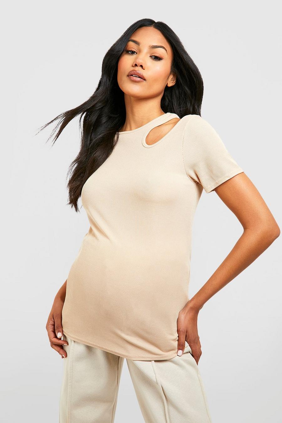 Stone Maternity Rib Cut Out Short Sleeve T-shirt image number 1