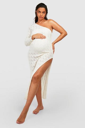 Maternity One Shoulder Crochet Beach Dress ivory