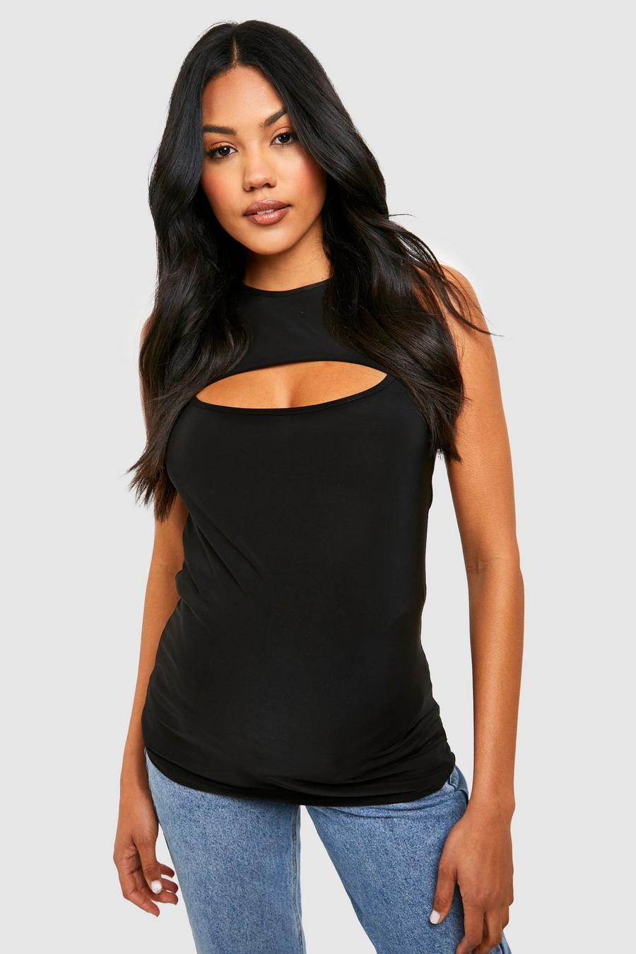 Black Maternity Slinky Cut Out Tank image number 1