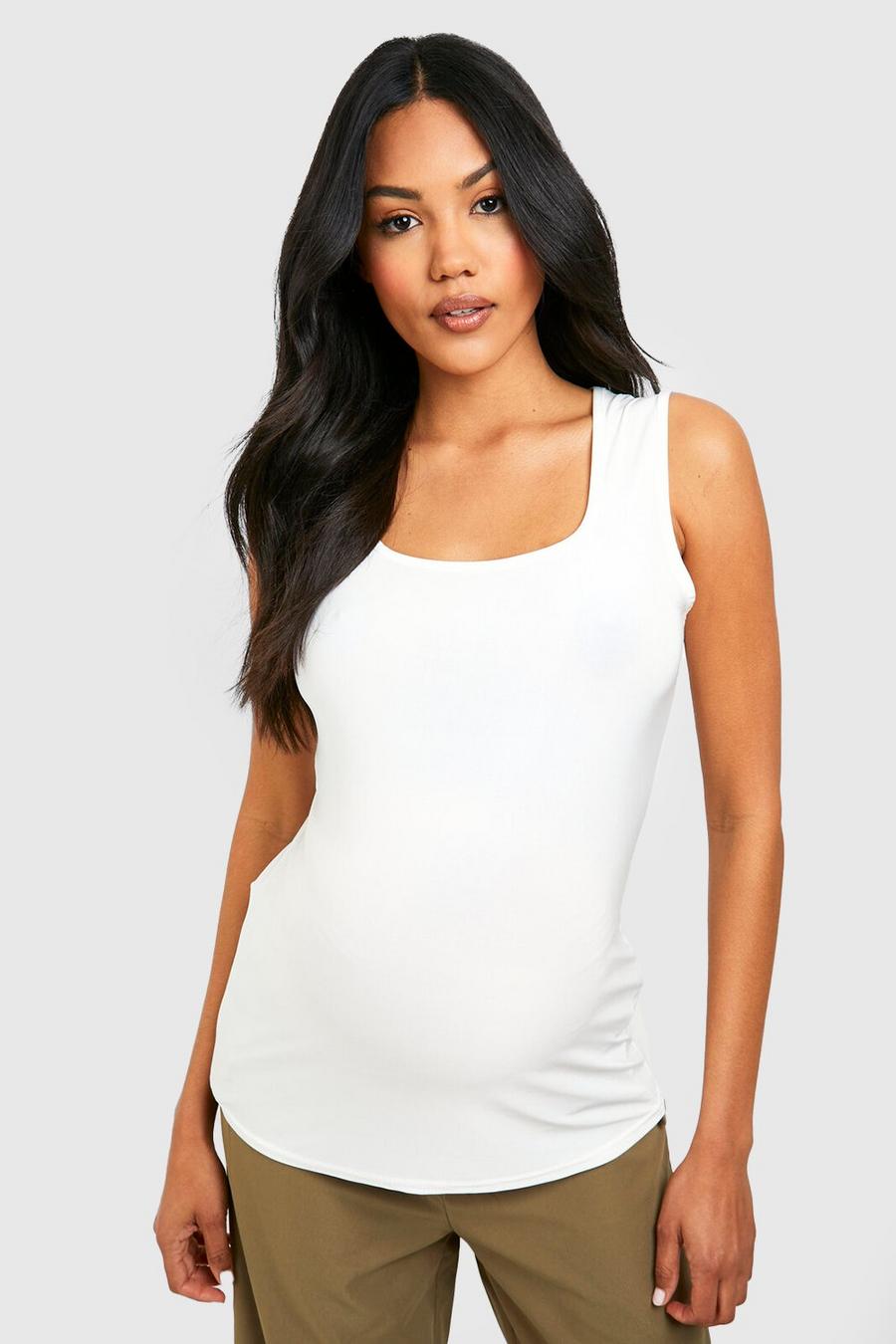White vit Glansigt gravidlinne med fyrkantig halsringning image number 1