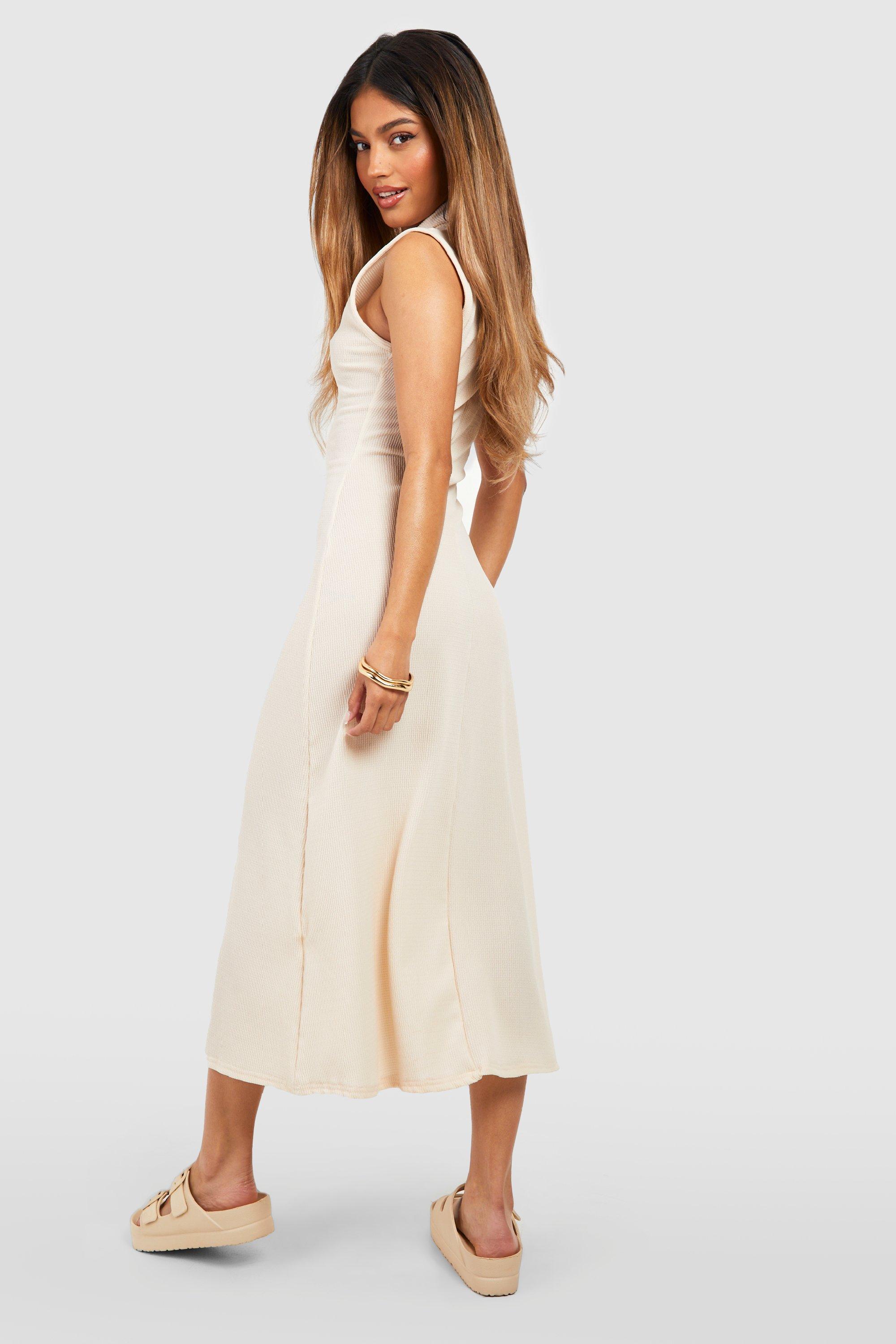 Buy Boohoo Maternity Linen Look Tie Strap Midaxi Dress In Cream