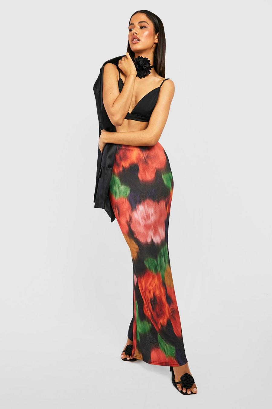 Black Floral Drape Slip Maxi Skirt image number 1