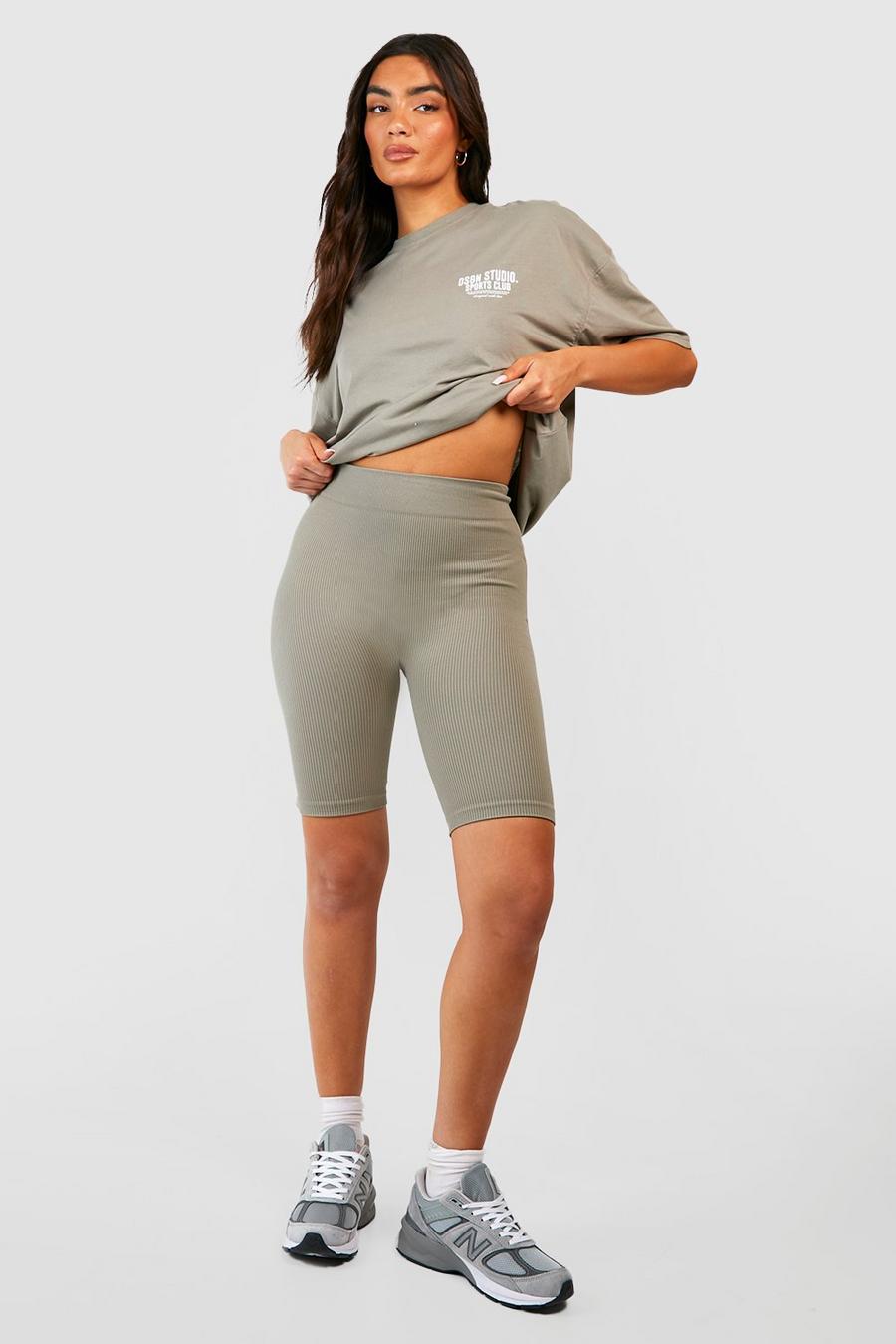 Washed khaki Seamless Contour Ribbed Sculpt Cycling Short image number 1
