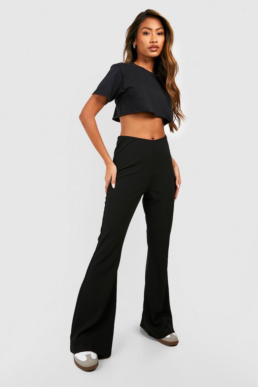 Black Heavy Weight Crepe Flared Pants image number 1