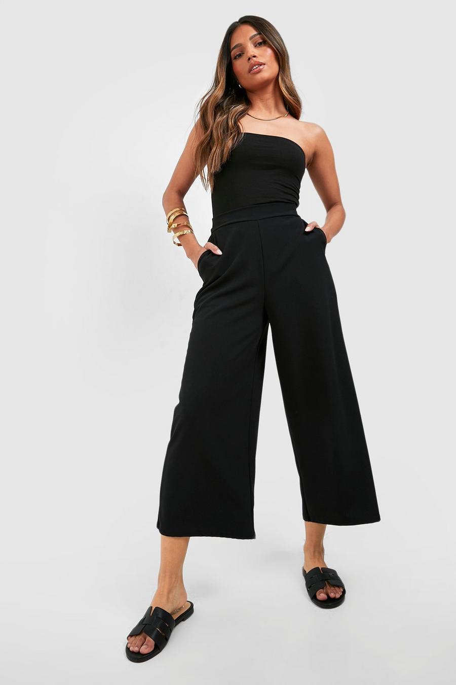 Black Heavy Weight Crepe Wide Leg Culotte Pants image number 1