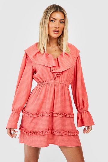 Textured Ruffle Skater Sundress coral