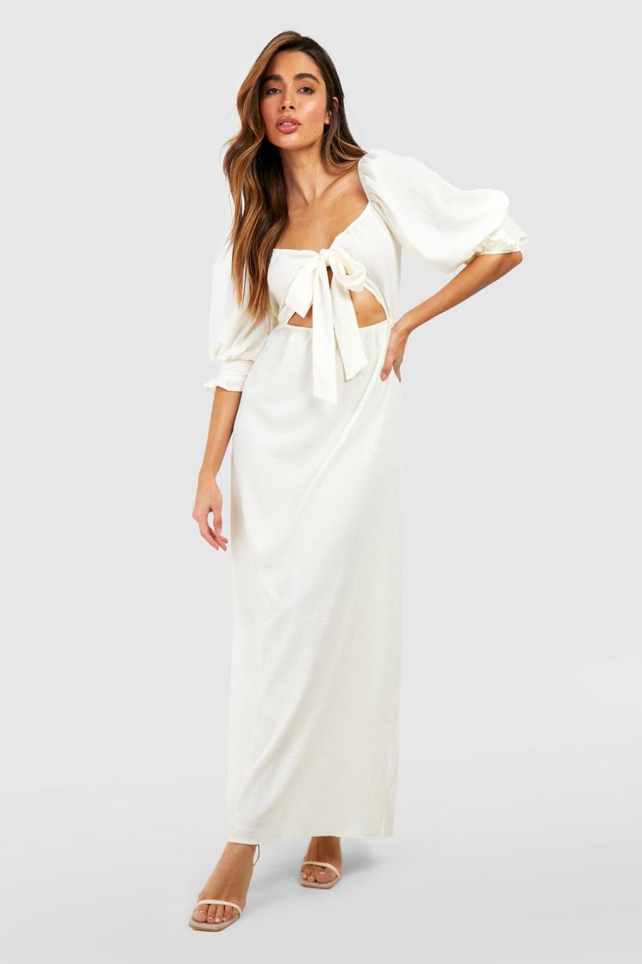 Cream blanc Textured Tie Front Midaxi Dress