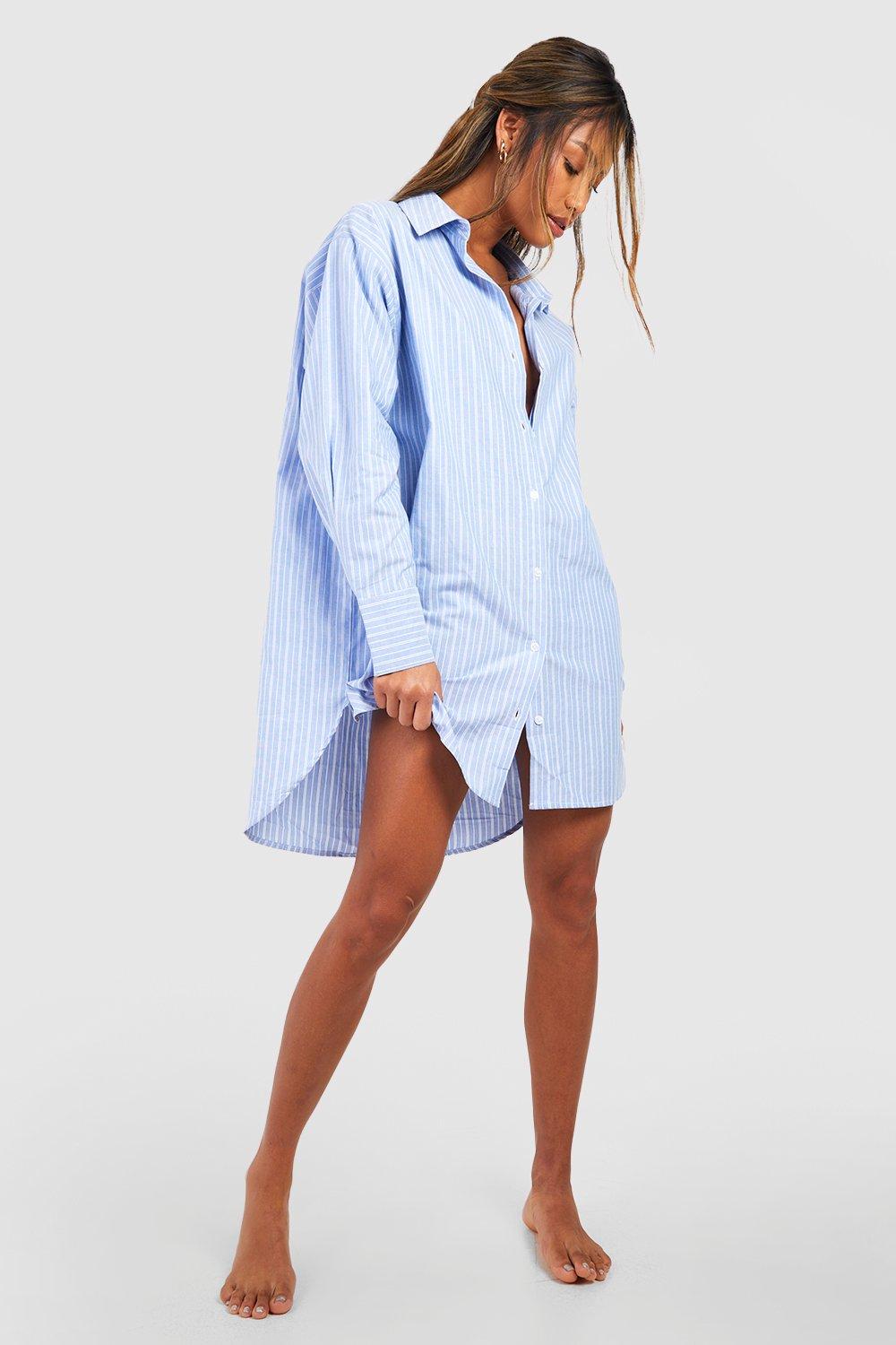 Women's Cotton Stripe Oversized Pyjama Night Shirt