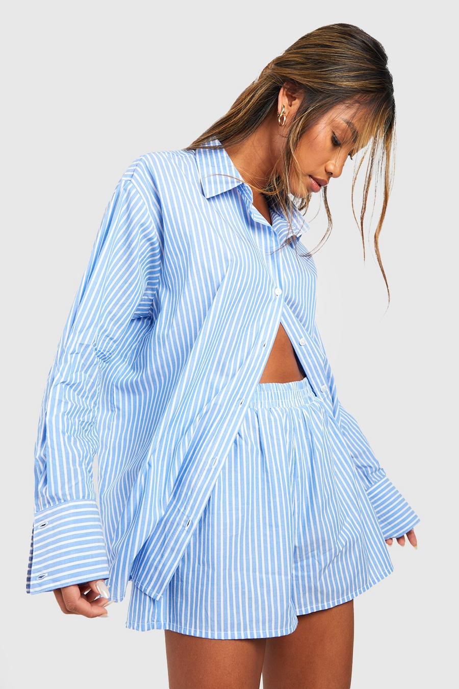Blue Cotton Pinstripe Pajama Short
