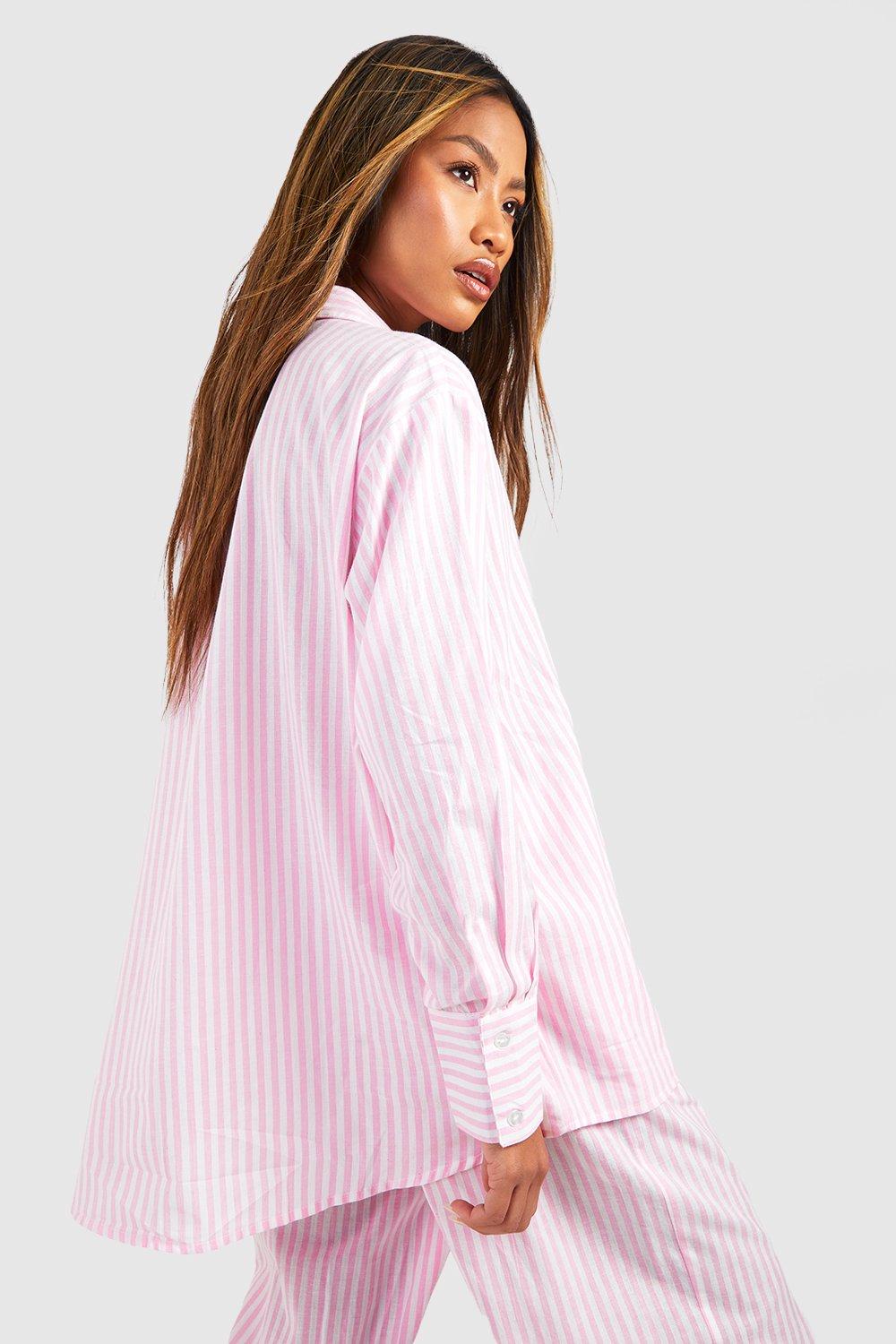 Women's Cotton Stripe Oversized Pyjama Night Shirt