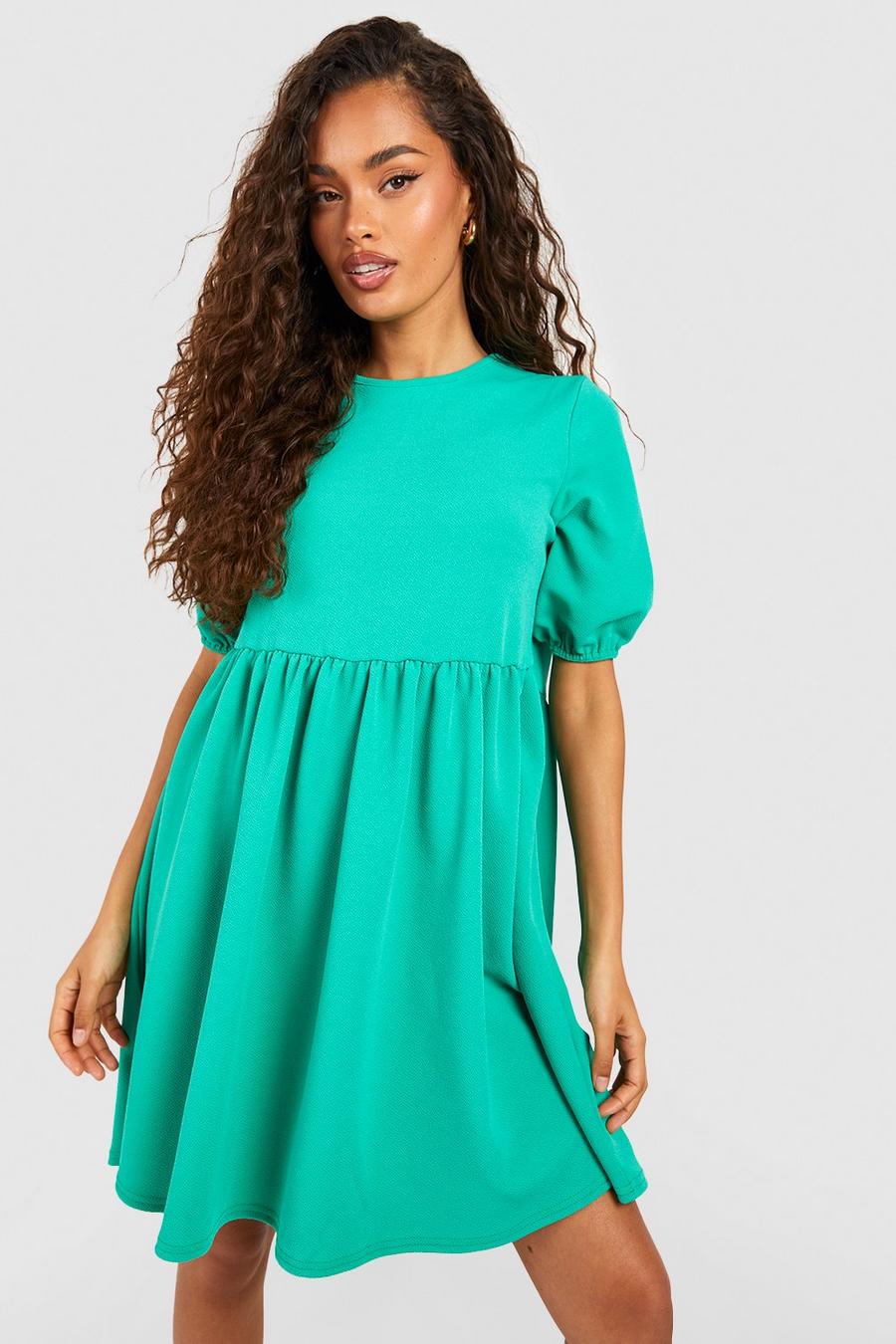 Bright green Puff Sleeve Smock Dress image number 1