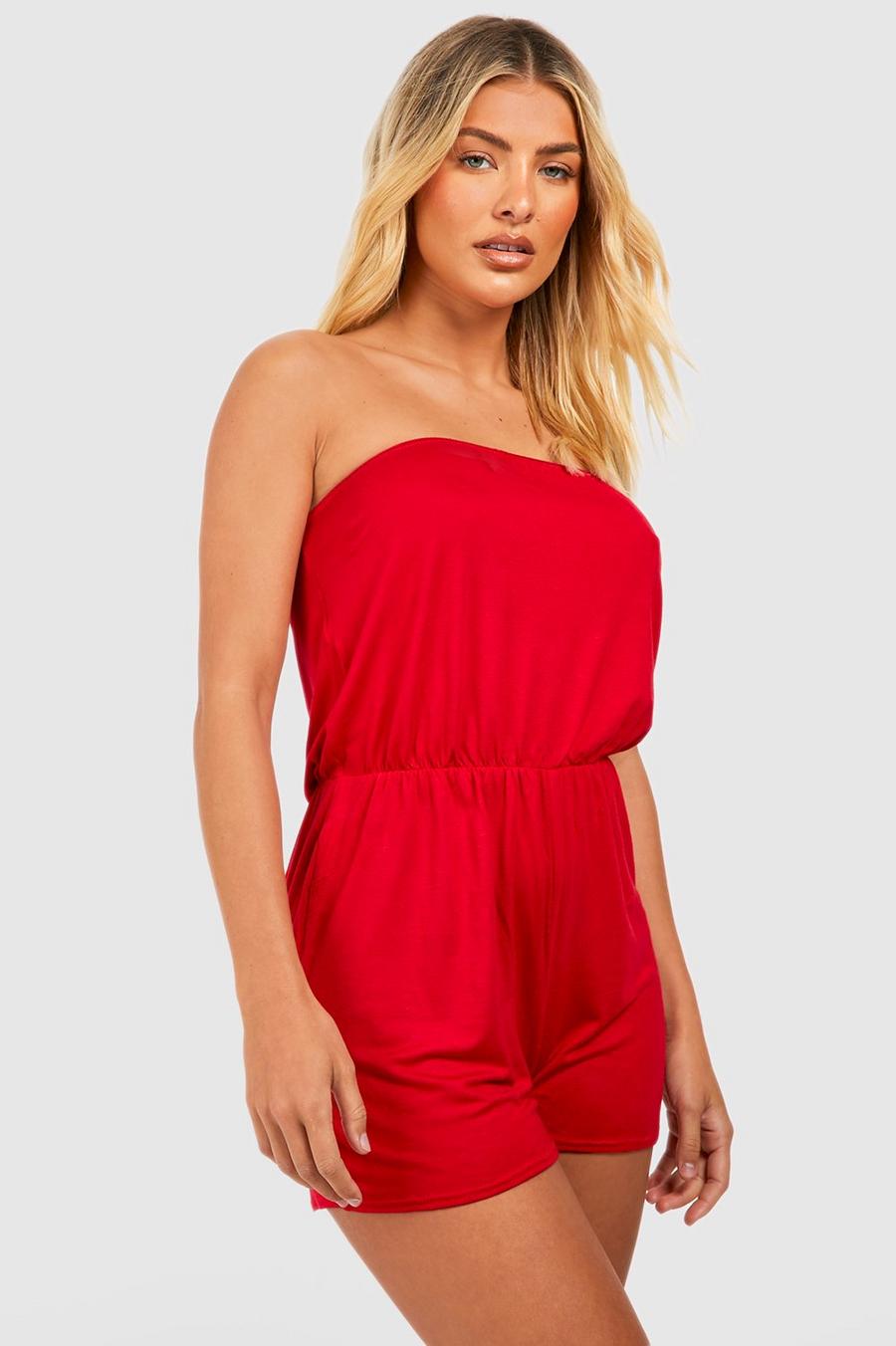 Red Strapless Jersey Playsuit image number 1