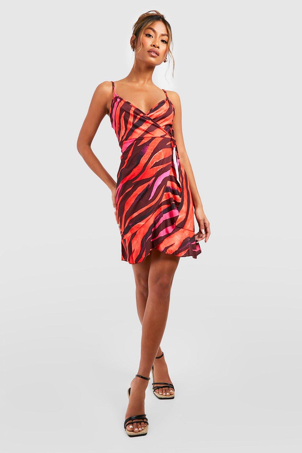 Red zebra print wrap dress sales