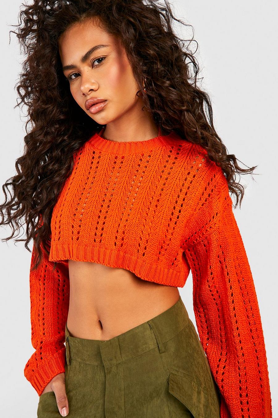 Burnt orange Crochet Crop Sweater image number 1