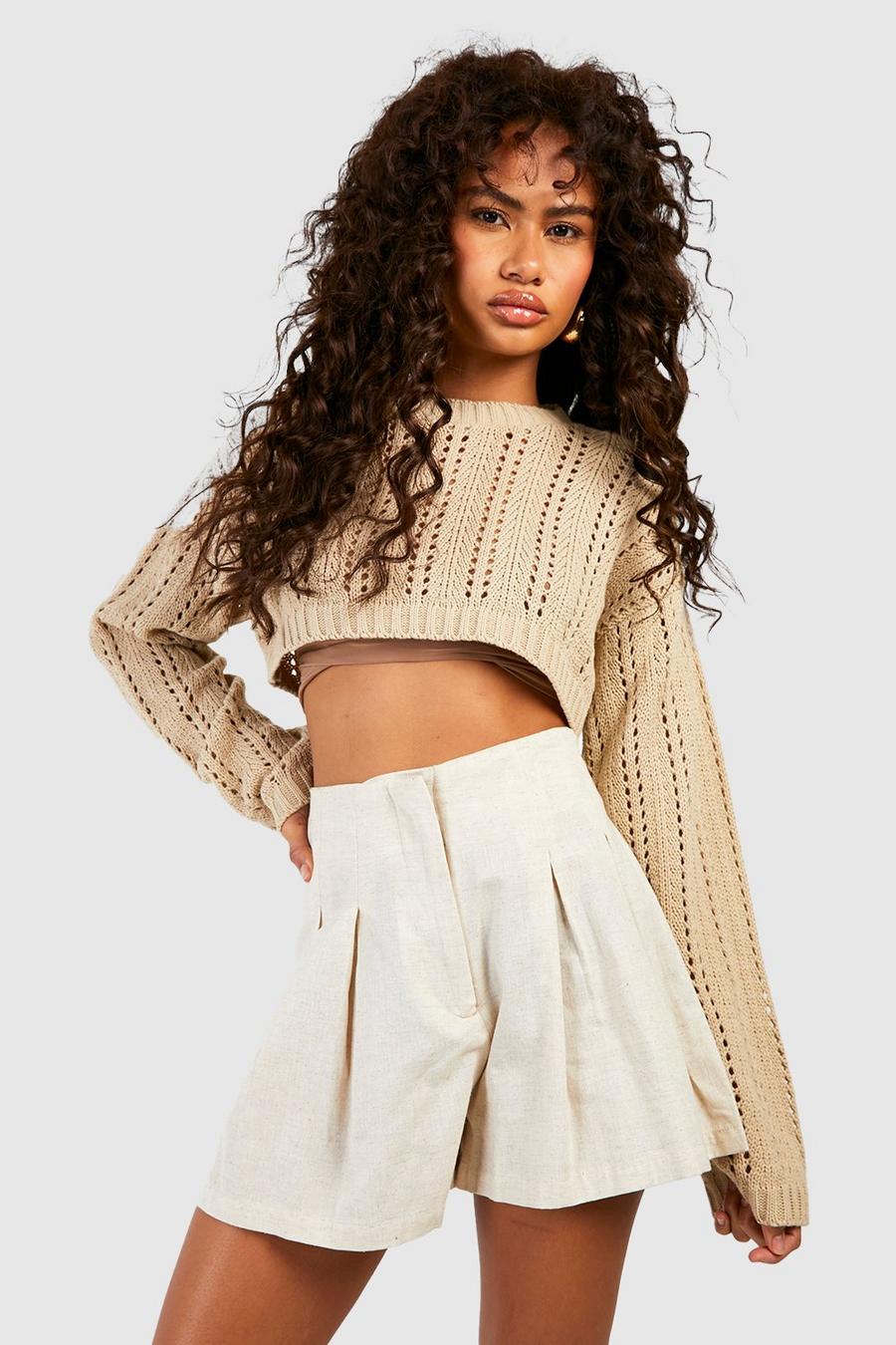 Stone beige Crochet Crop Sweater image number 1