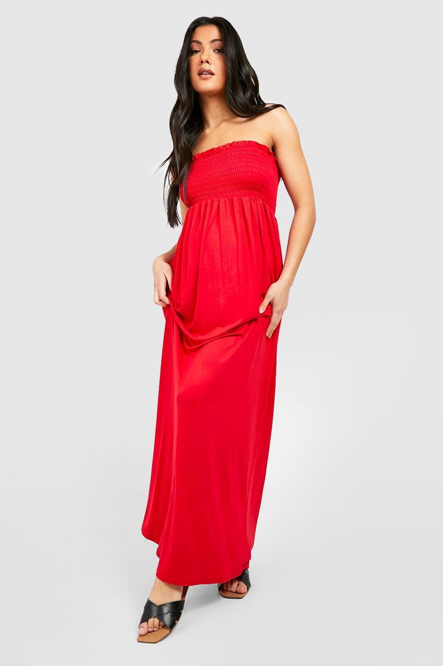 Red Maternity Shirred Bandeau Maxi Dress image number 1