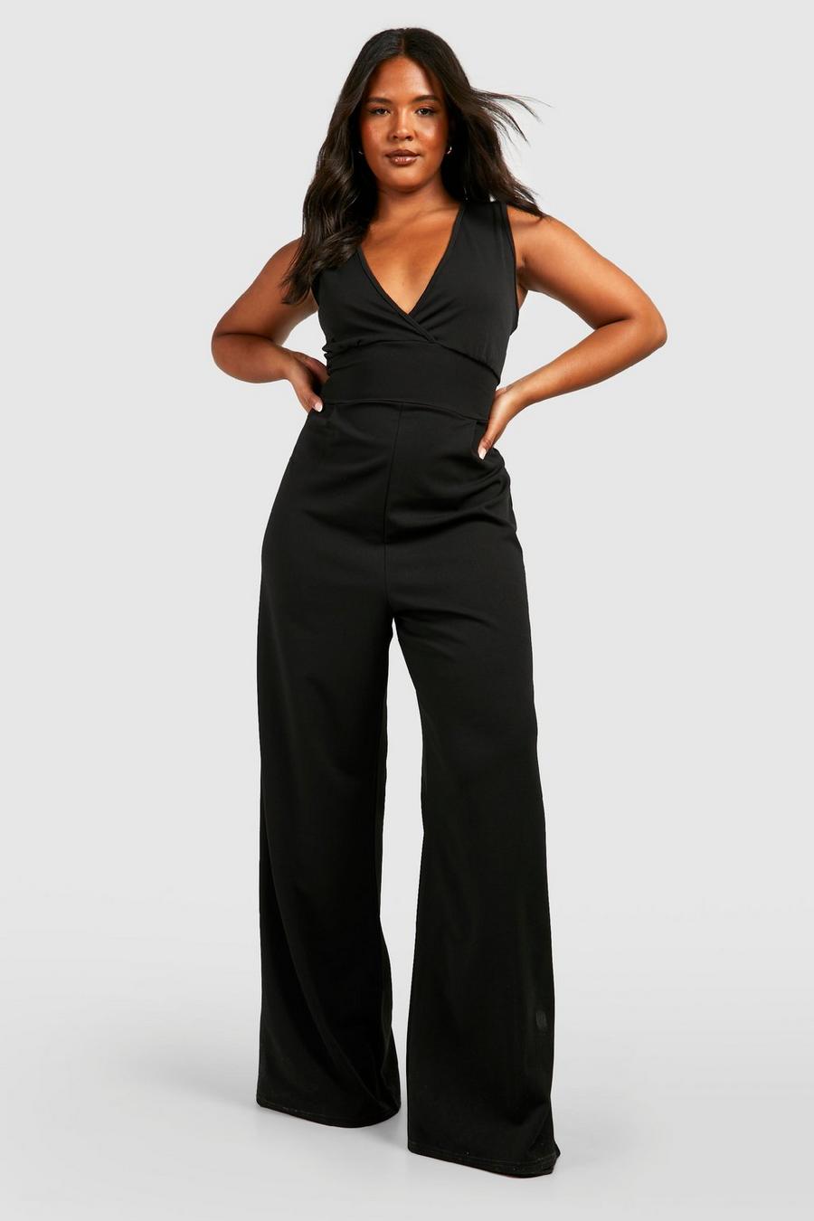 Black Plus Plunge Wide Leg Jumpsuit image number 1