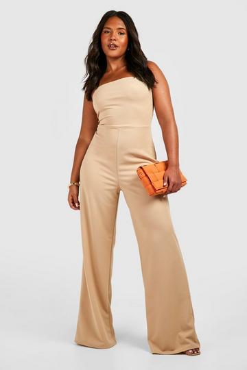 Stone Beige Plus Bandeau Wide Leg Jumpsuit