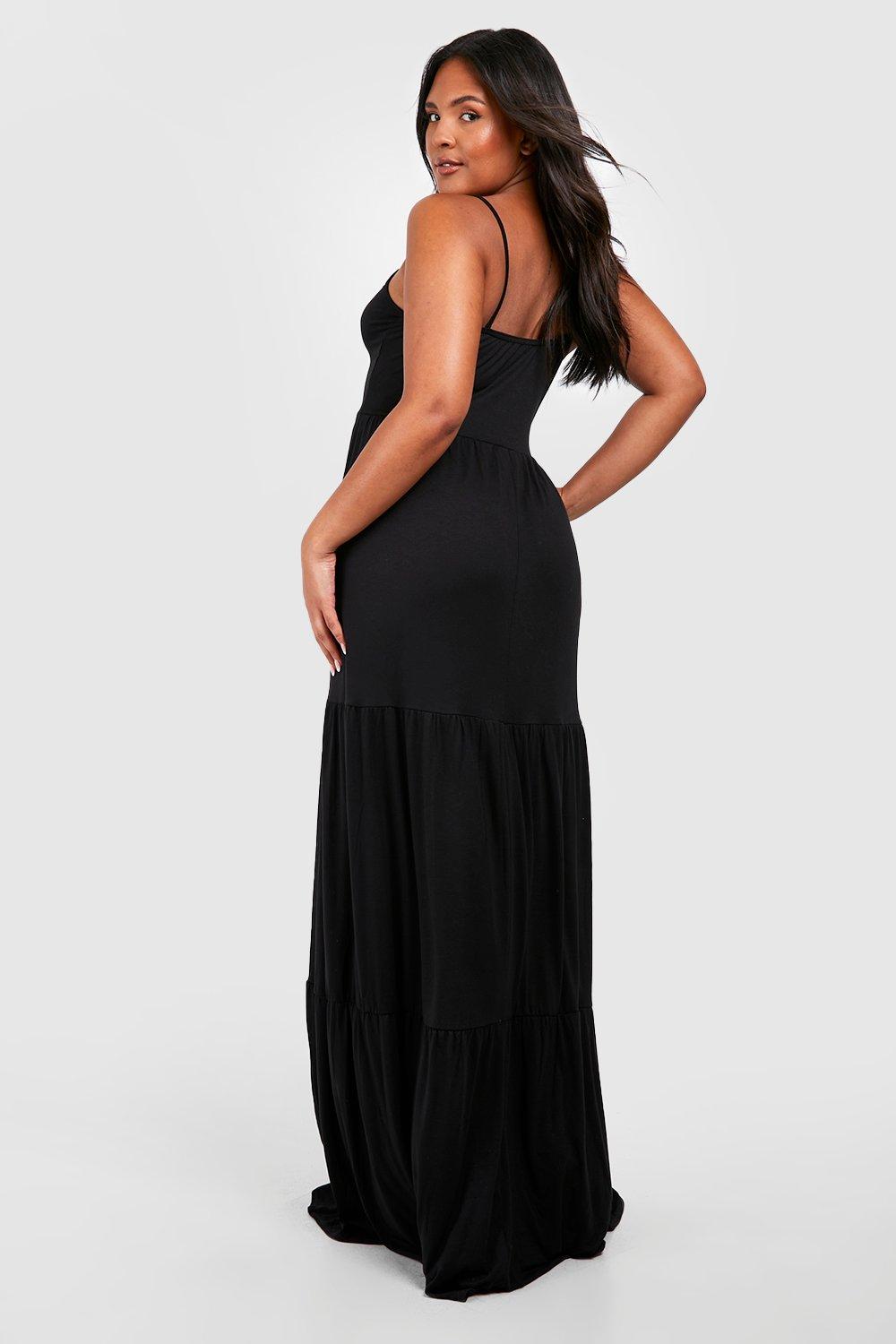 Plus Jersey Strappy Tiered Maxi Dress boohoo UK