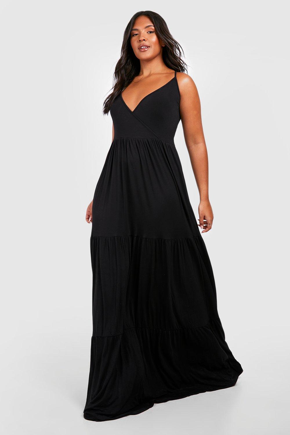 Plus Jersey Strappy Tiered Maxi Dress boohoo UK