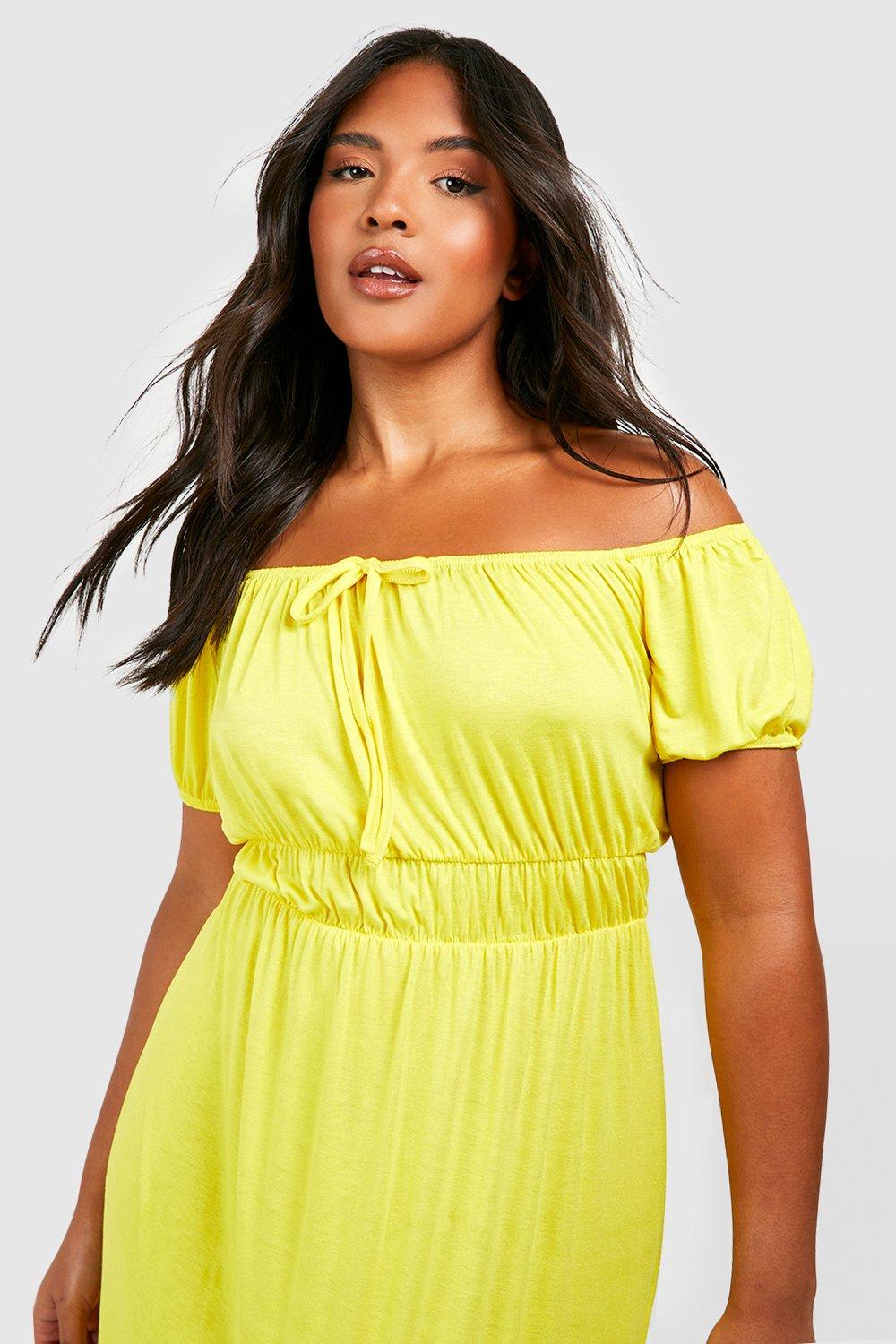 Plus size yellow off the shoulder dress best sale