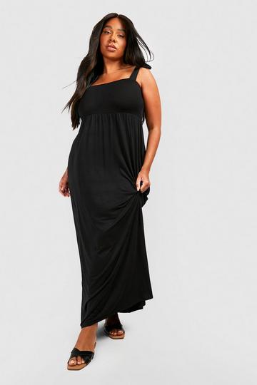 Plus Jersey Tie Shoulder Maxi Dress black