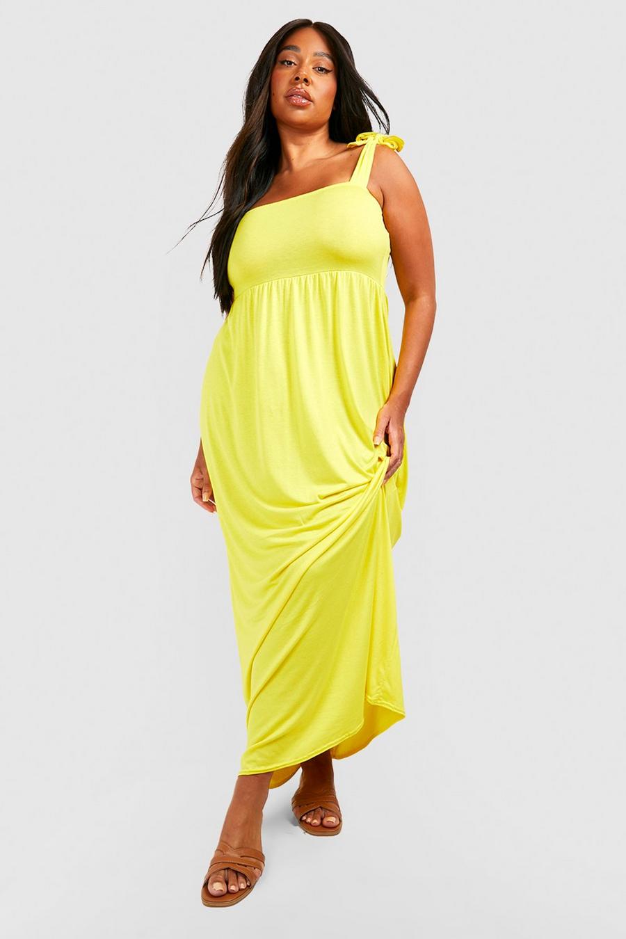 Yellow Plus Jersey Knit Tie Shoulder Maxi Dress image number 1