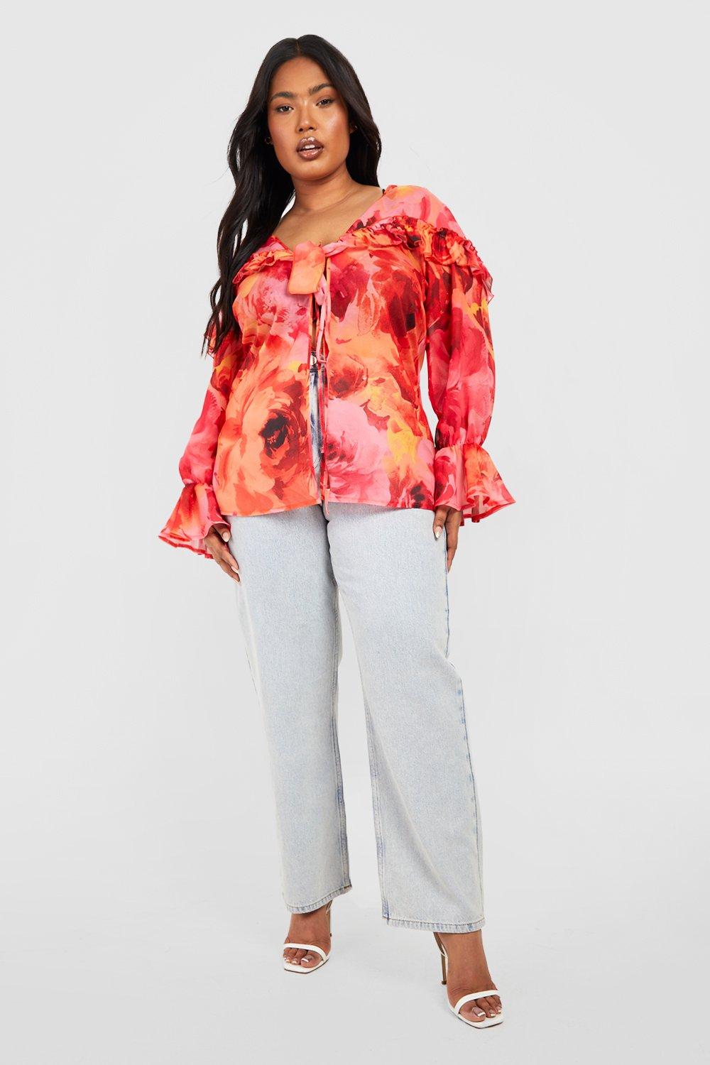 Plus Floral Tie Front Shirt