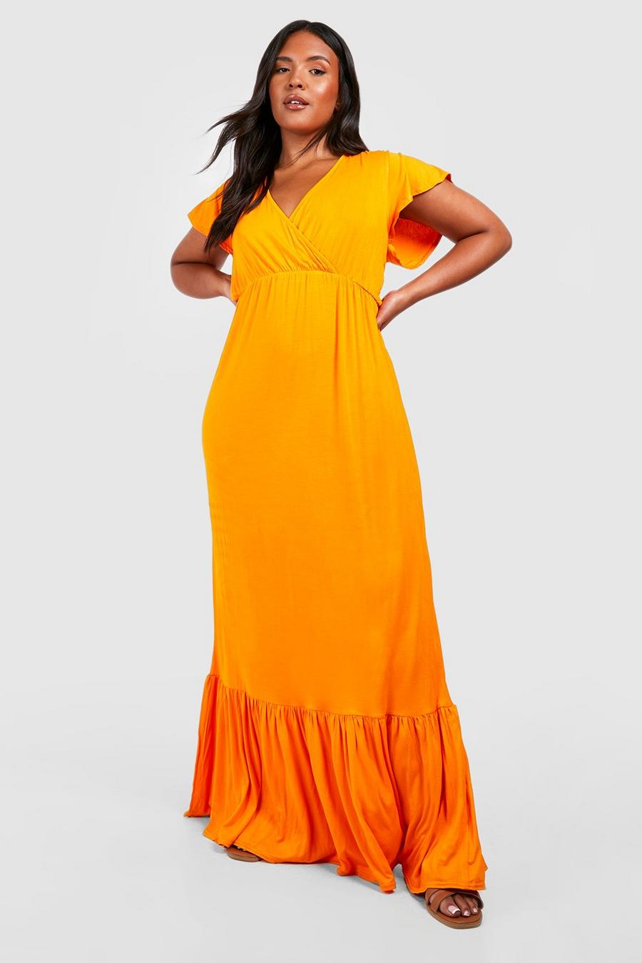 Orange Plus Jersey Ruffle Maxi Dress image number 1