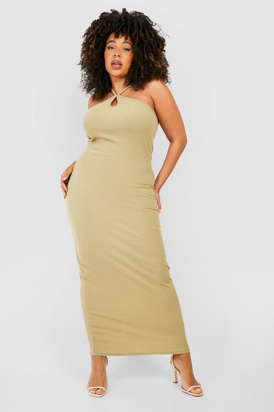 Sage Plus Rib Cut Out Detail Strappy Maxi Dress image number 1
