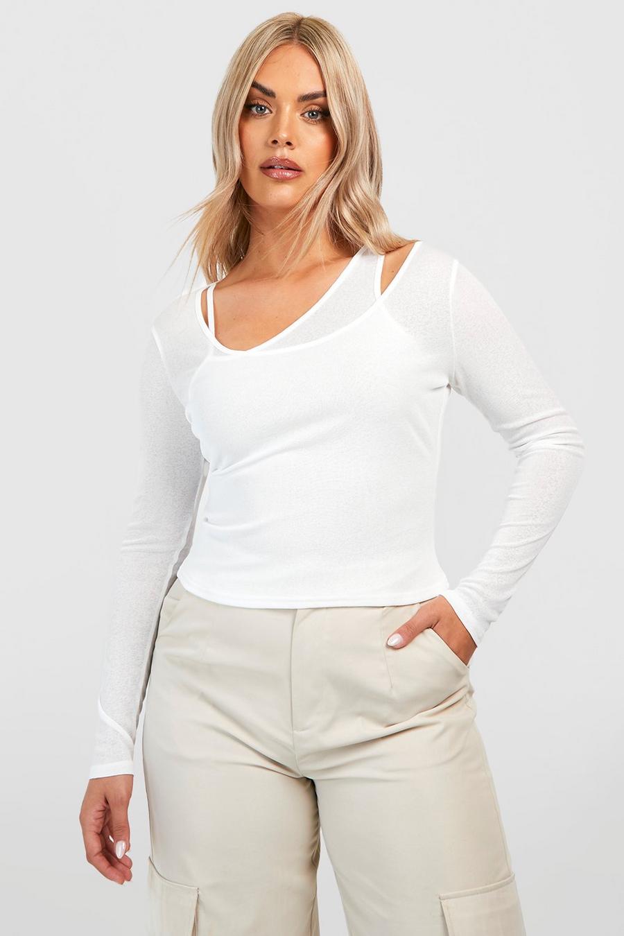 White Plus Double Layer Sheer Top image number 1