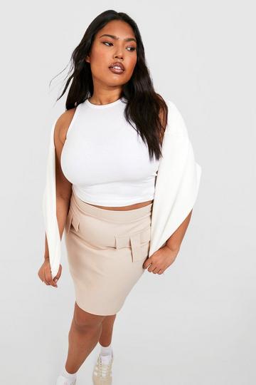 Stone Beige Plus Pocket Detail Cargo Mini Skirt