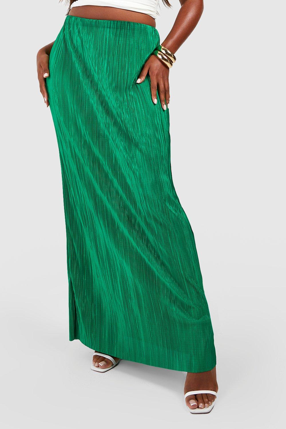 Boohoo green pleated clearance skirt