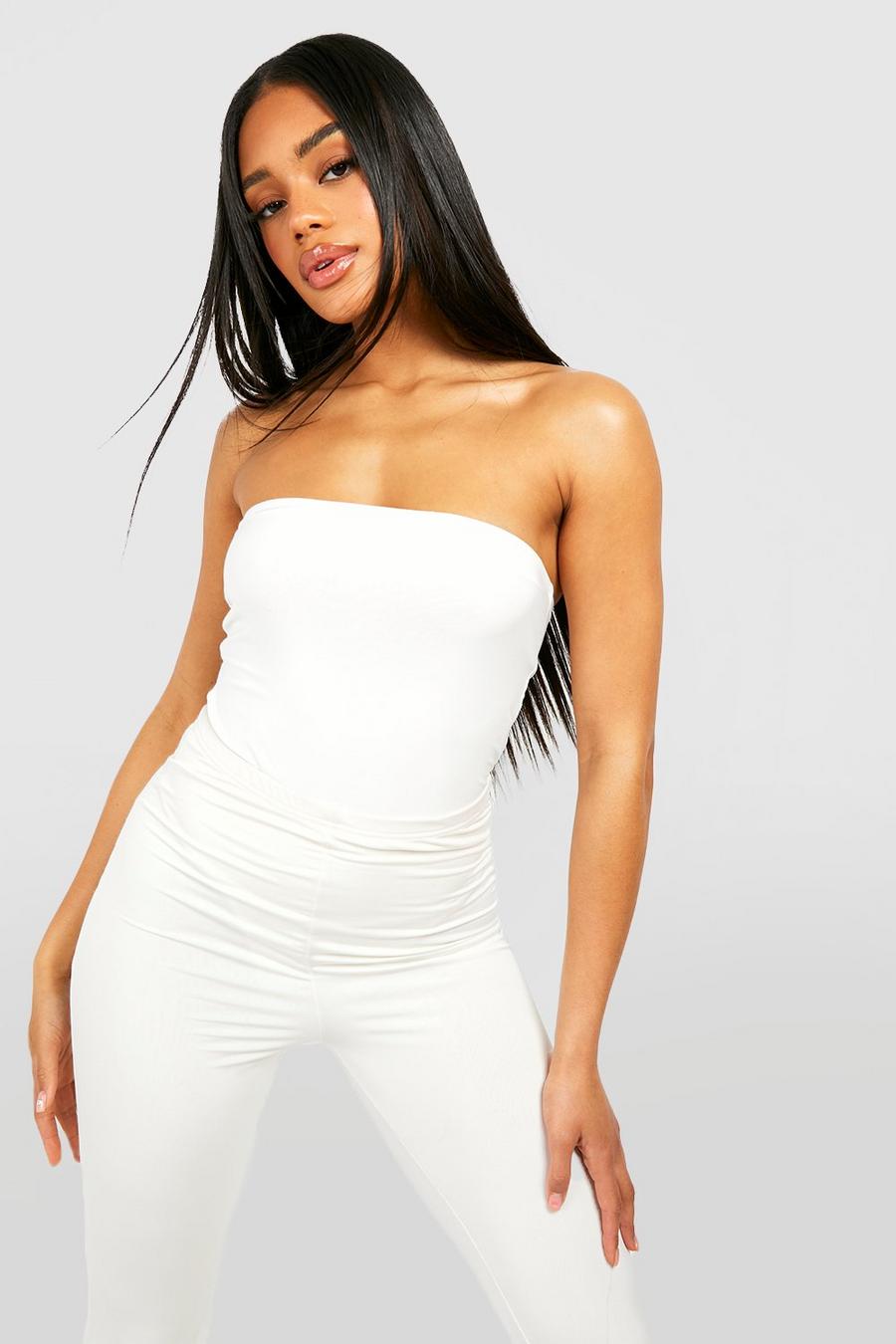 Buy Boohoo Double Layer Slinky Racer Neck Bodysuit Top In White