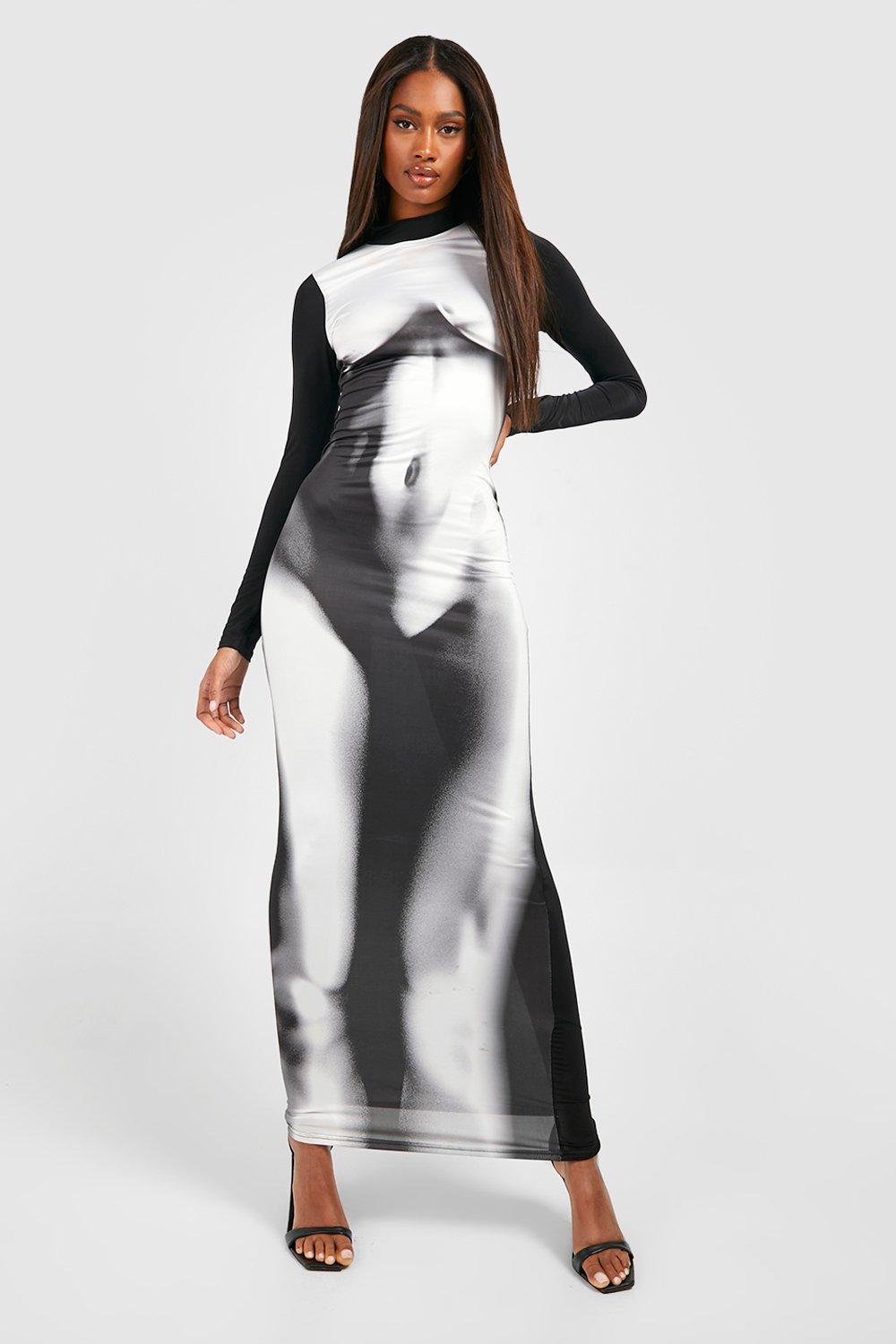 Boohoo black sale and white dress